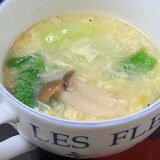 塩豚の茹で汁で☆　「レタスとシメジの卵スープ」
